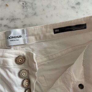Dondup White 'Iris' Super Skinny Jeans with Decorative Metal Buttons
